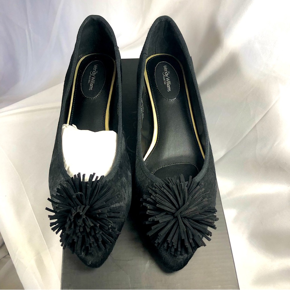 Wendy Williams Black Flat Leather Shoes size 8.5W with Box